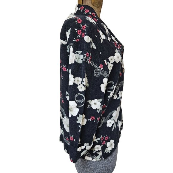 Caribbean Joe Hawaiian Shirt Womens Size M Floral Button Up Black White Pink - Picture 4 of 10